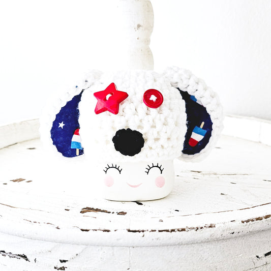 4th Of July Puppy Marshmallow Mug Hat Patriotic Farmhouse Kitchen Tiered Tray Decor Crochet Hat