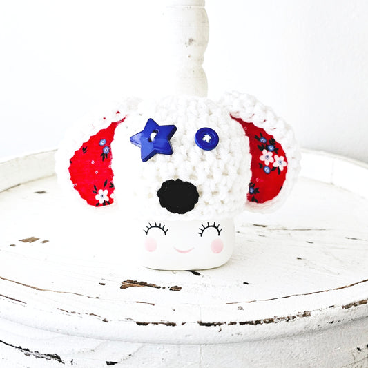 4th Of July Puppy Marshmallow Mug Hat Patriotic Farmhouse Kitchen Tiered Tray Decor Crochet Hat
