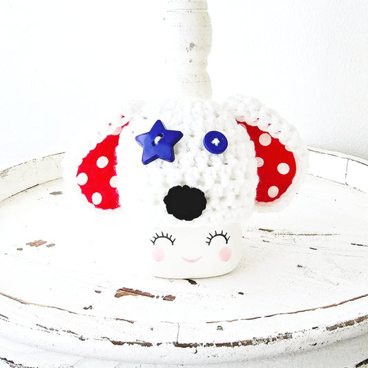 4th Of July Puppy Marshmallow Mug Hat Patriotic Farmhouse Kitchen Tiered Tray Decor Crochet Hat