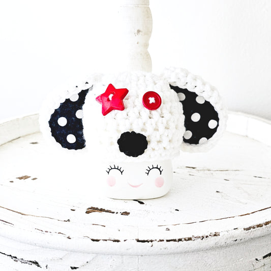 4th Of July Puppy Marshmallow Mug Hat Patriotic Farmhouse Kitchen Tiered Tray Decor Crochet Hat