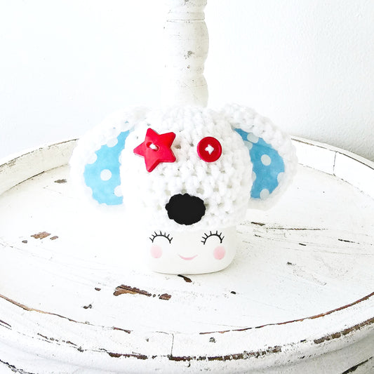 4th Of July Puppy Marshmallow Mug Hat Patriotic Farmhouse Kitchen Tiered Tray Decor Crochet Hat