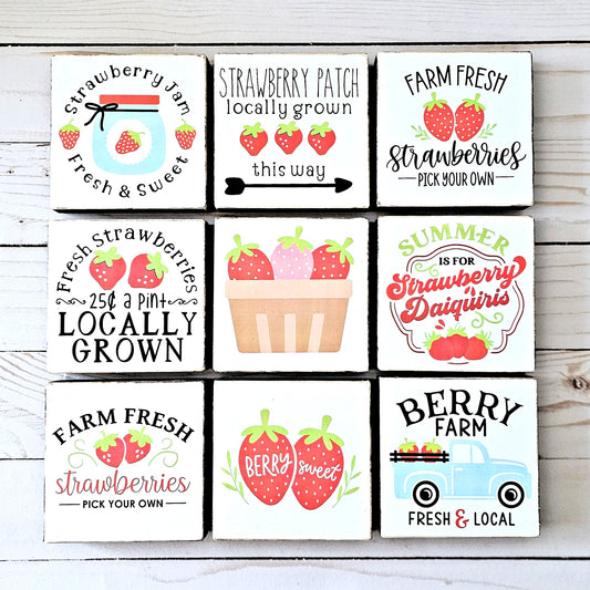 Strawberry Wood Sign Summer Farmhouse Kitchen Tiered Tray Decor Fruit Decor