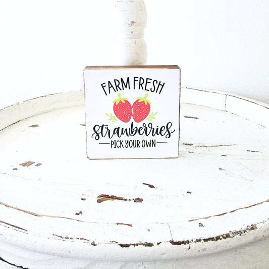 Strawberry Wood Sign Summer Farmhouse Kitchen Tiered Tray Decor Fruit Decor