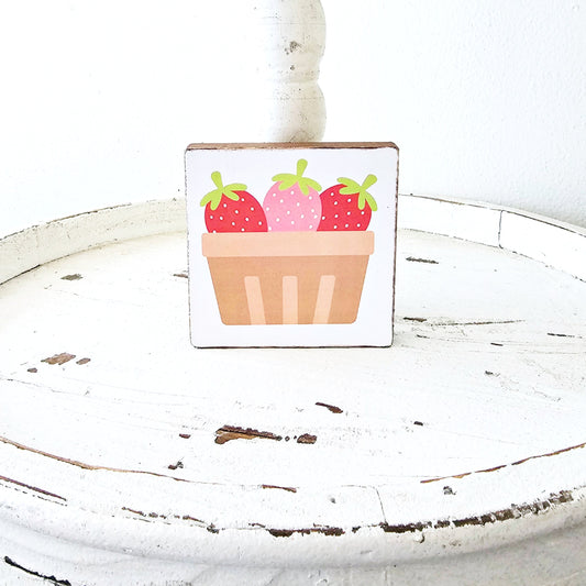 Strawberry Wood Sign Summer Farmhouse Kitchen Tiered Tray Decor Fruit Decor