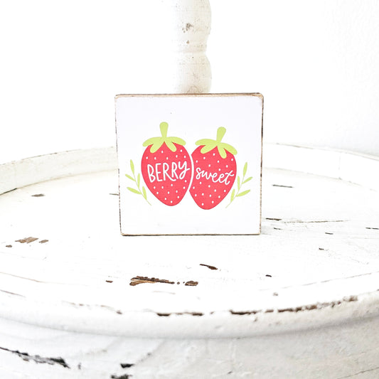 Strawberry Wood Sign Summer Farmhouse Kitchen Tiered Tray Decor Fruit Decor