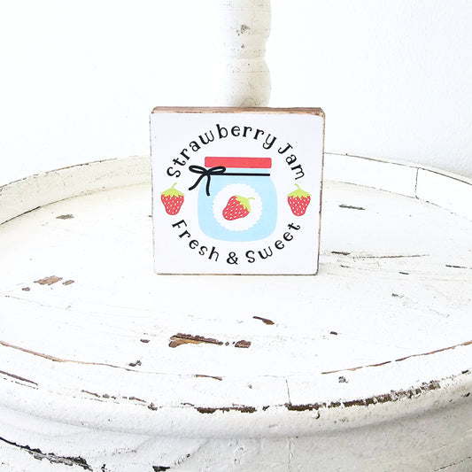 Strawberry Wood Sign Summer Farmhouse Kitchen Tiered Tray Decor Fruit Decor