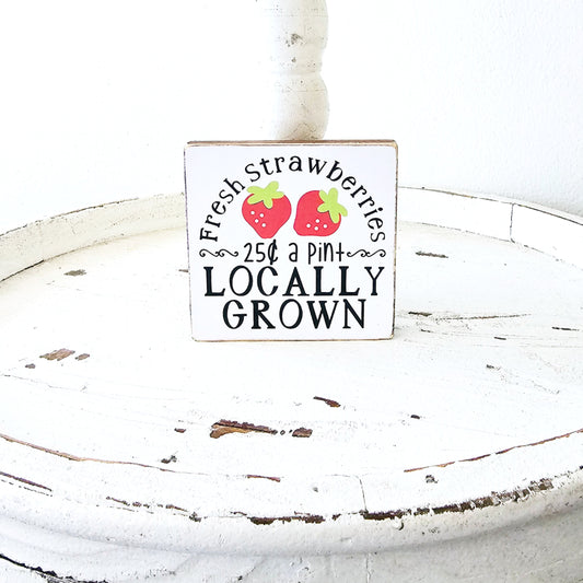 Strawberry Wood Sign Summer Farmhouse Kitchen Tiered Tray Decor Fruit Decor