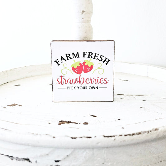 Strawberry Wood Sign Summer Farmhouse Kitchen Tiered Tray Decor Fruit Decor