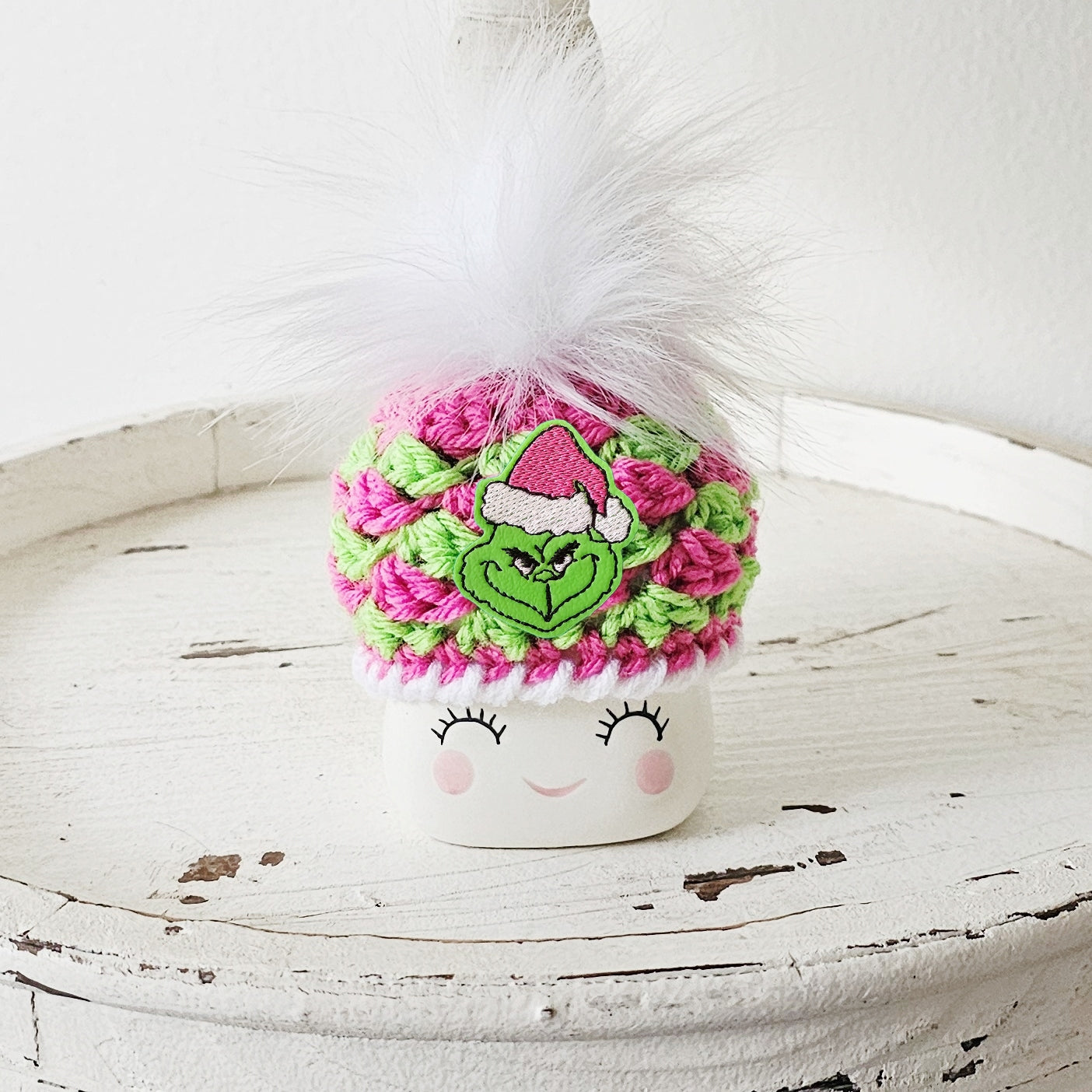 Christmas Marshmallow Mug Hat Pink Grinch Santa Hat Grinch Decor Farmhouse Kitchen Tiered Tray Decor