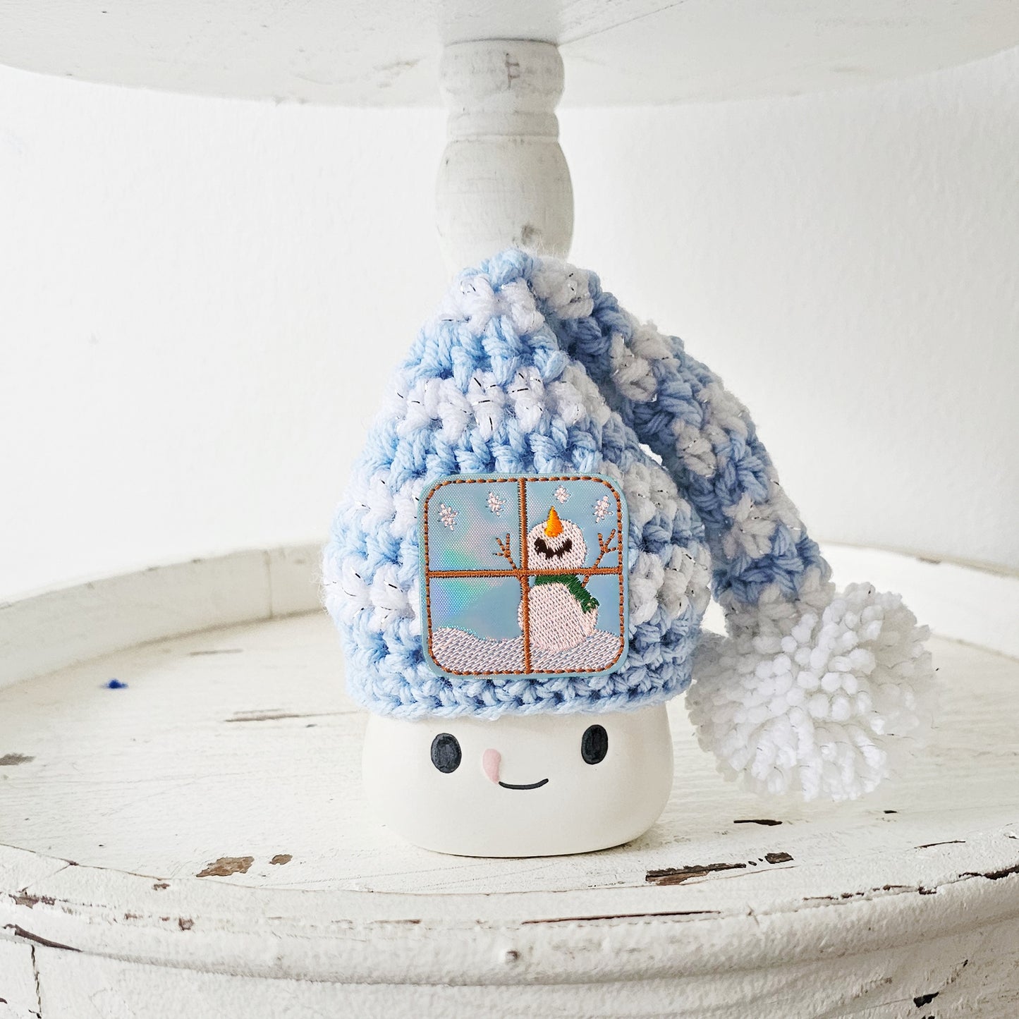 Christmas Marshmallow Mug Hat Snowman Winter Window Farmhouse Kitchen Tiered Tray Decor