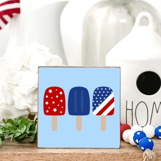 4th Of July Wood Sign Patriotic Ice Cream Popsicle Farmhouse Kitchen Tiered Tray Decor