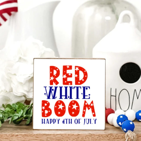 4th Of July Wood Sign Patriotic Red White And Boom Farmhouse Kitchen Tiered Tray Decor