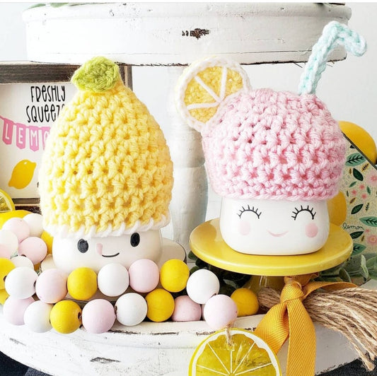Lemonade Marshmallow Mug Hat Lemon Summer Decor Farmhouse Kitchen Tiered Tray Decor Crochet Hat