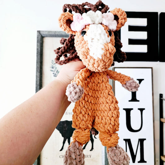 Crochet Girl Horse Snuggler Lovey Infant Baby Toddler Toy