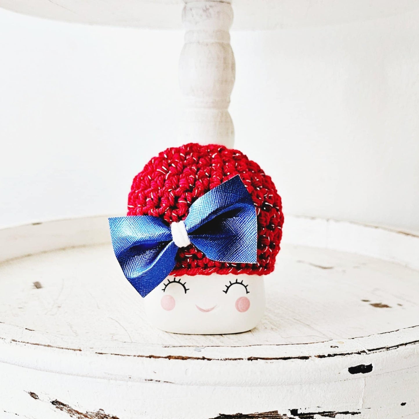 4th Of July Bow Marshmallow Mug Hat Patriotic Farmhouse Kitchen Tiered Tray Decor Crochet Hat