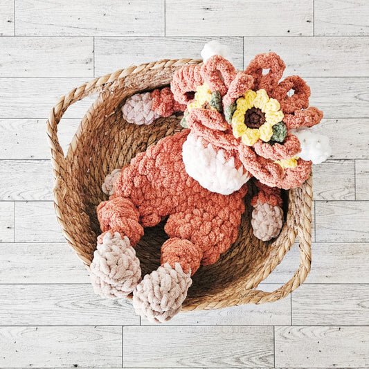 Crochet Girl Highland Cow Sunflowers Snuggler Lovey Infant Baby Toddler Toy