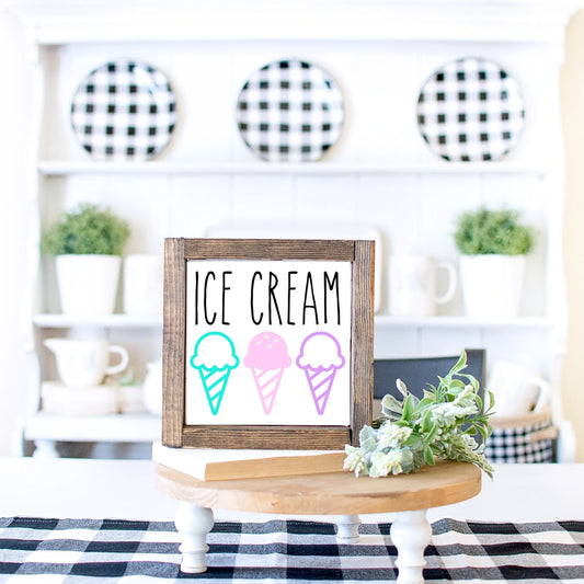 Ice Cream Wood Sign Summer Farmhouse Kitchen Tiered Tray Decor