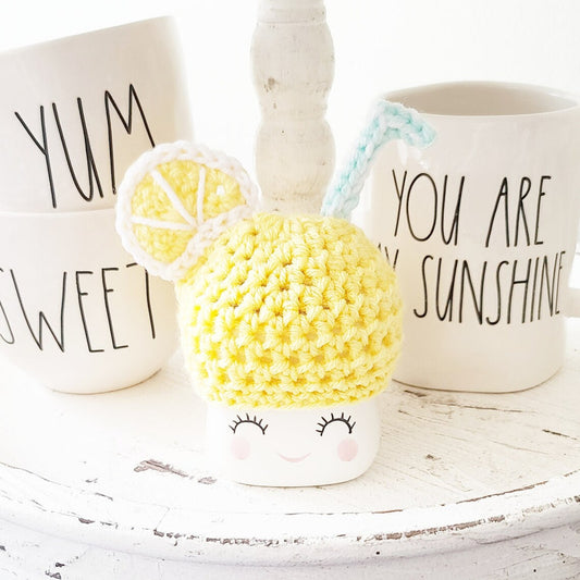Lemonade Marshmallow Mug Hat Lemon Summer Decor Farmhouse Kitchen Tiered Tray Decor Crochet Hat