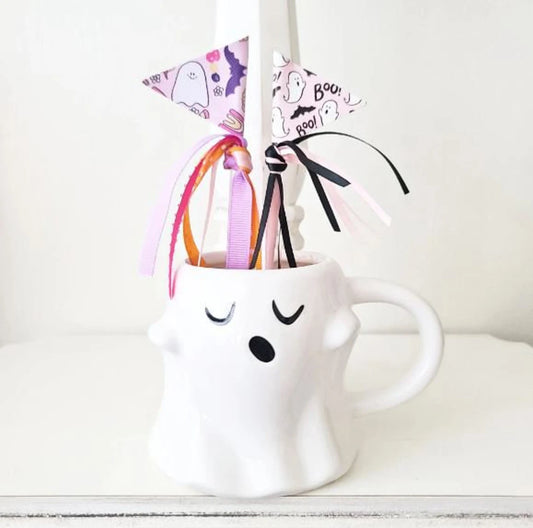 Pastel Halloween Decor Pink Ghost Pennant Flag Spooky Boo Haunted Farmhouse Tiered Tray Decor