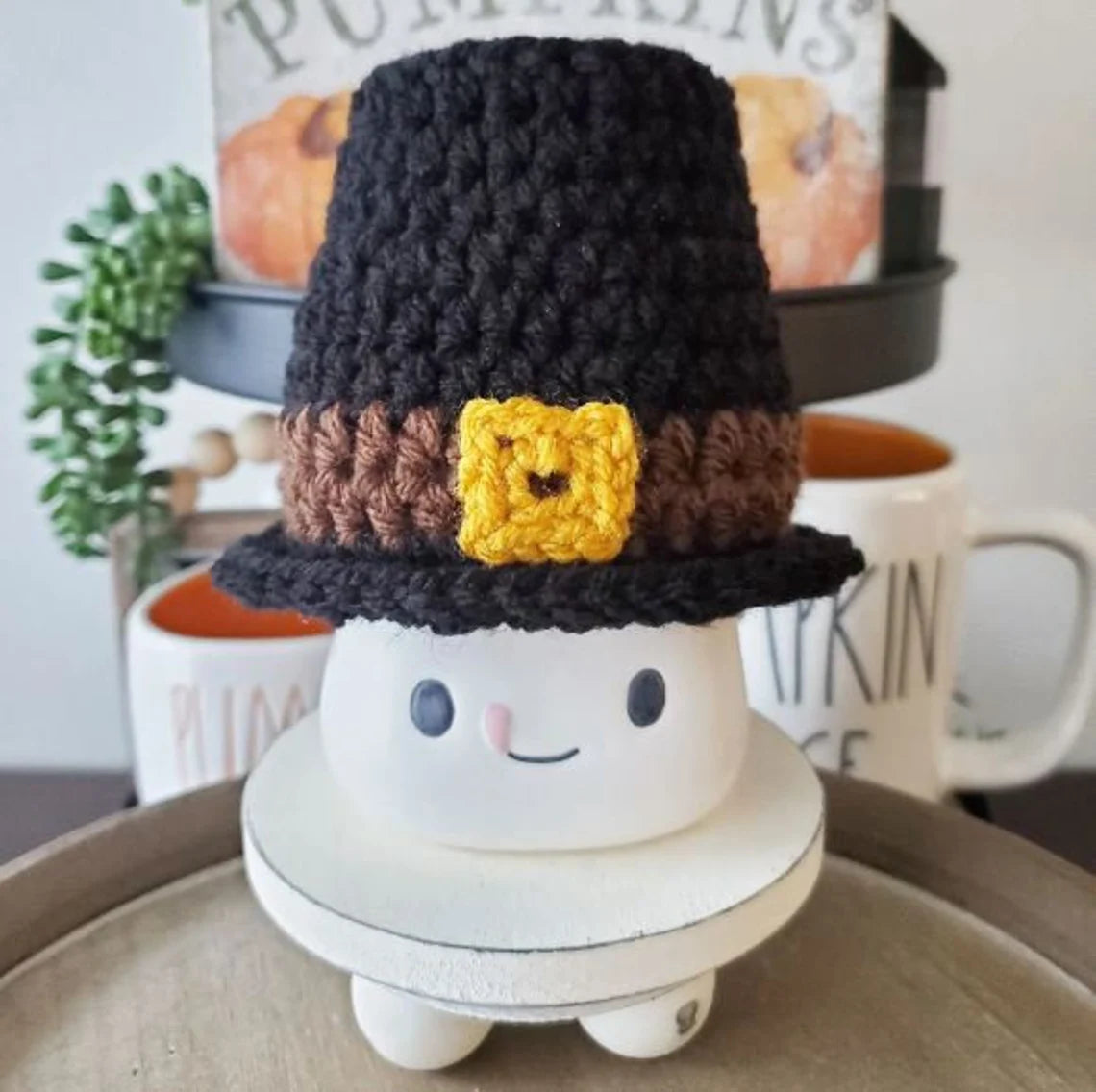 Fall Marshmallow Mug Hat Pilgrim Indian Thanksgiving Farmhouse Tiered Tray Decor