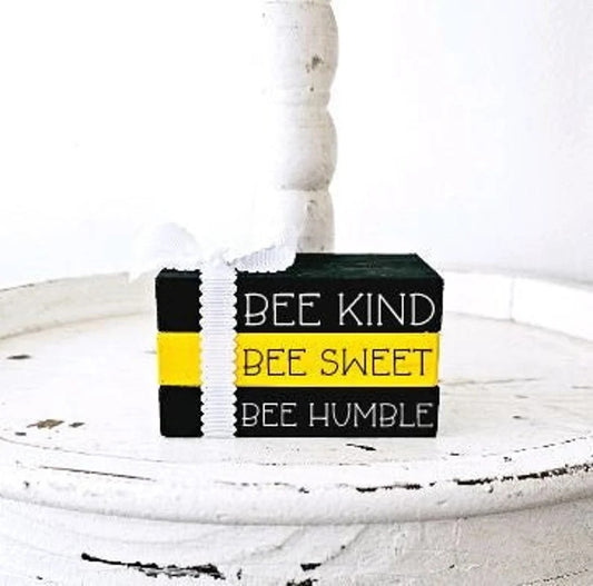 Wood Book Stack Farm Fresh Honey Bee Farmhouse Tiered Tray Decor
