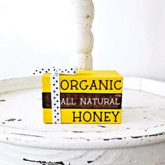 Wood Book Stack Farm Fresh Honey Bee Farmhouse Tiered Tray Decor