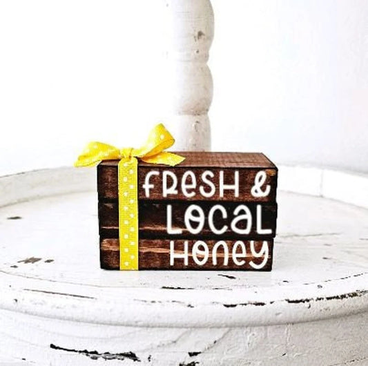 Wood Book Stack Farm Fresh Honey Bee Farmhouse Tiered Tray Decor