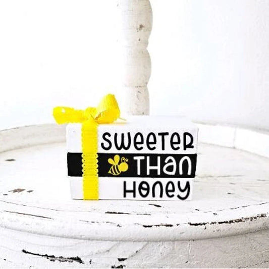 Wood Book Stack Farm Fresh Honey Bee Farmhouse Tiered Tray Decor