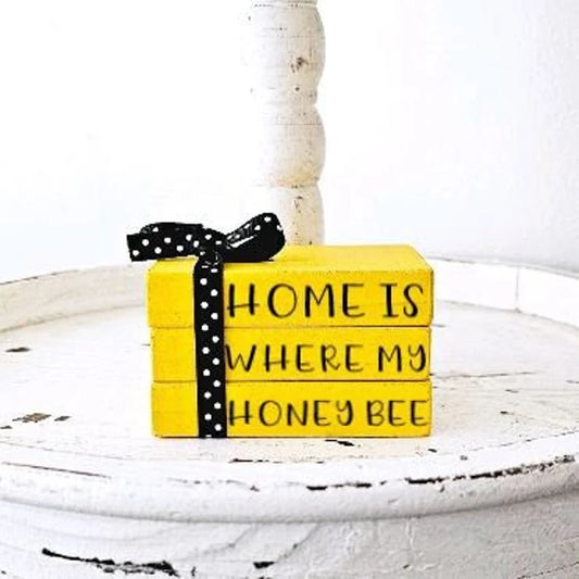 Wood Book Stack Farm Fresh Honey Bee Farmhouse Tiered Tray Decor