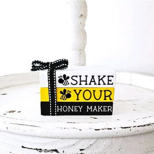 Wood Book Stack Farm Fresh Honey Bee Farmhouse Tiered Tray Decor