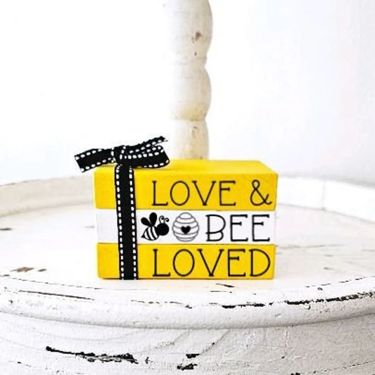 Wood Book Stack Farm Fresh Honey Bee Farmhouse Tiered Tray Decor