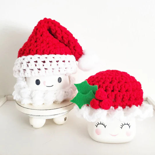 Christmas Marshmallow Mug Hat Santa Claus Mrs. Claus Winter Farmhouse Kitchen Tiered Tray Decor