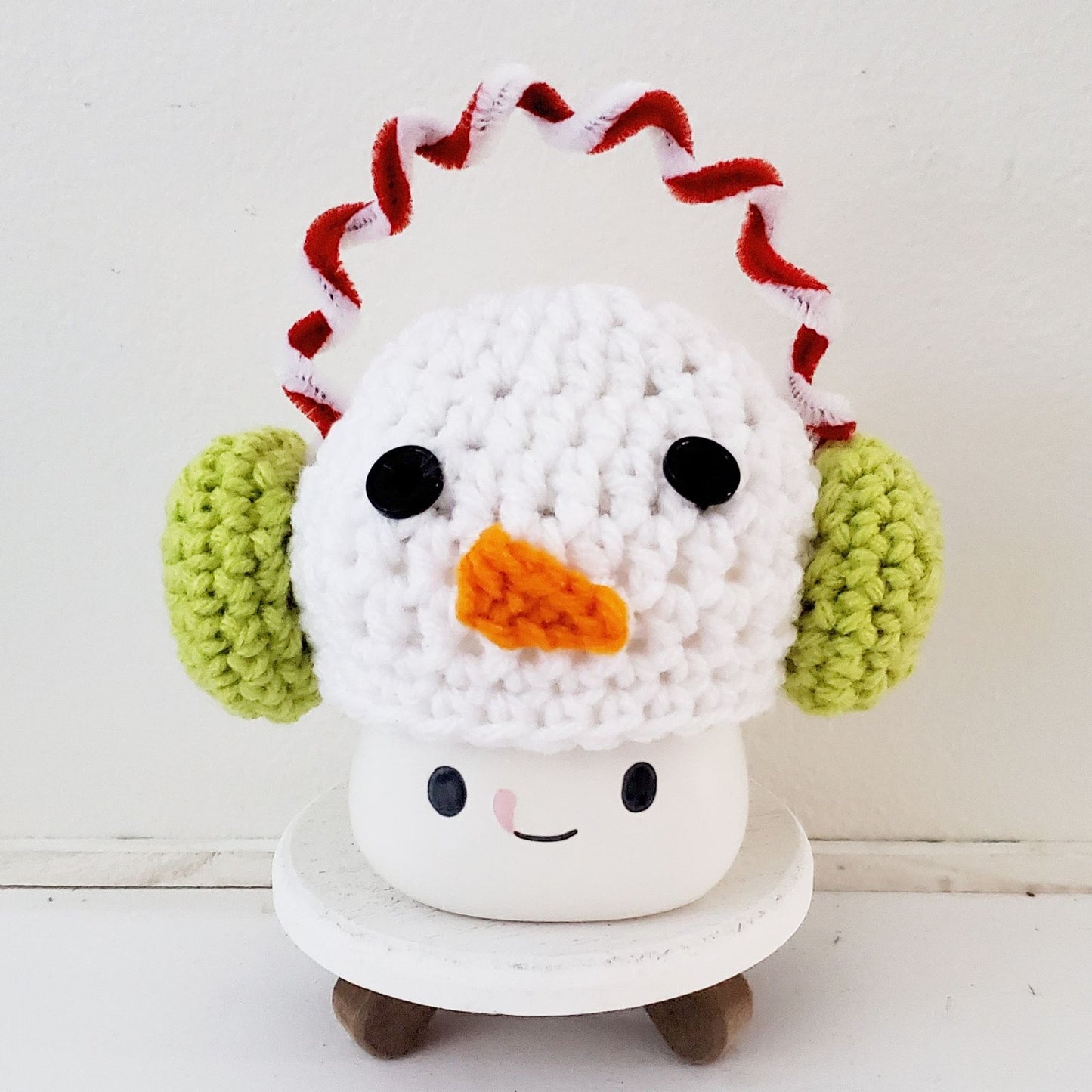 Christmas Marshmallow Mug Hat Snowman Scarf Striped Hat Winter Farmhouse Kitchen Tiered Tray Decor