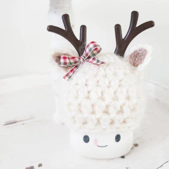 Christmas Marshmallow Mug Hat Fuzzy Bow Reindeer Winter Farmhouse Kitchen Tiered Tray Decor