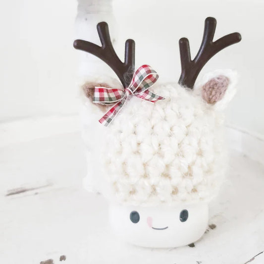 Christmas Marshmallow Mug Hat Fuzzy Bow Reindeer Winter Farmhouse Kitchen Tiered Tray Decor