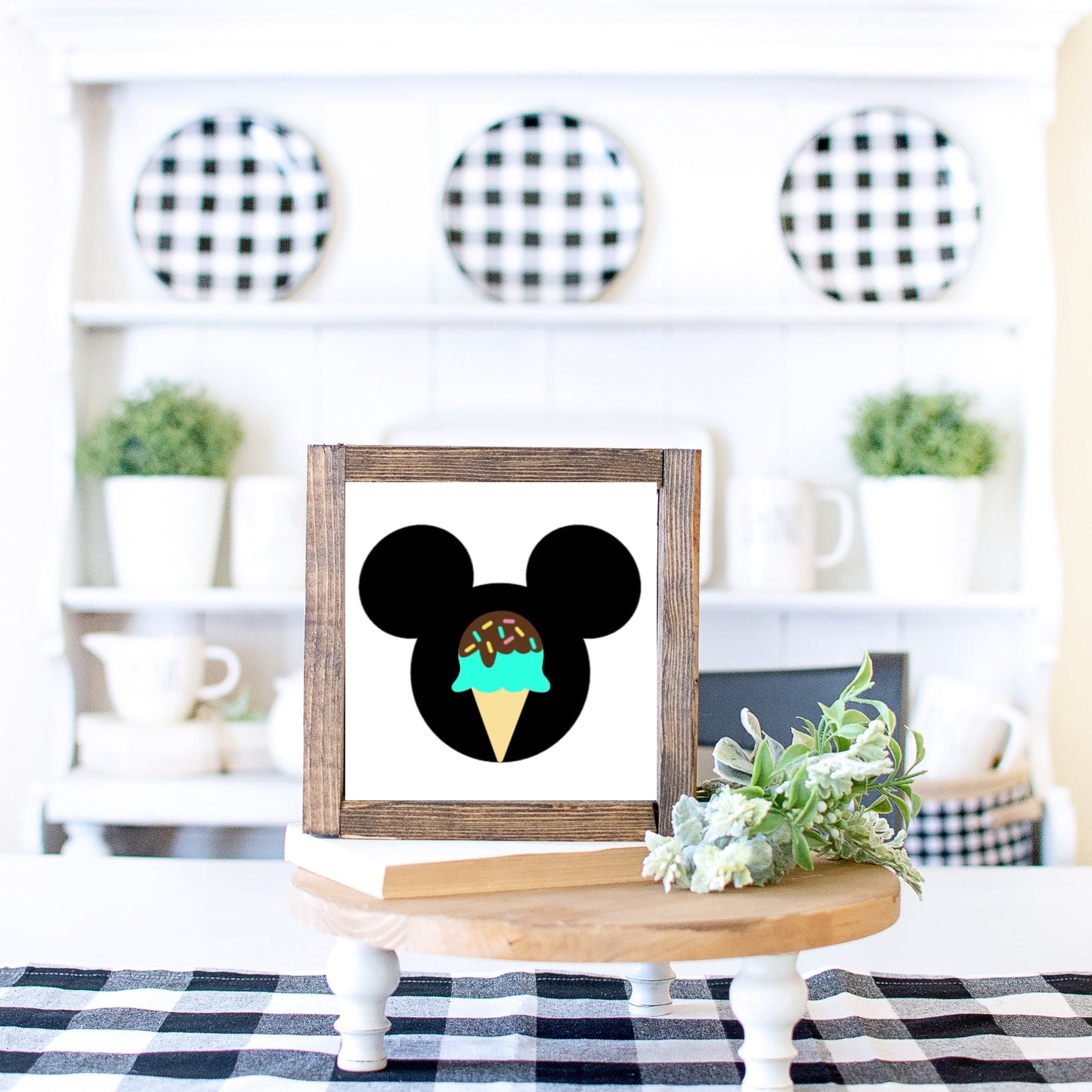 Ice Cream Wood Sign Mickey Mouse Minnie Mouse Ice Cream Farmhouse Kitchen Tiered Tray Decor