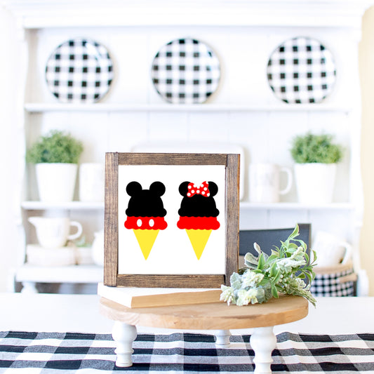 Ice Cream Wood Sign Mickey Mouse Minnie Mouse Ice Cream Farmhouse Kitchen Tiered Tray Decor