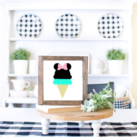 Ice Cream Wood Sign Mickey Mouse Minnie Mouse Ice Cream Farmhouse Kitchen Tiered Tray Decor